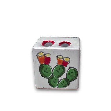 Cubo Portamatite Folk Fichi d'India Ceramiche siciliane De Simone Cubo Portamatite Folk Fichi d'India Ceramiche siciliane De Simone